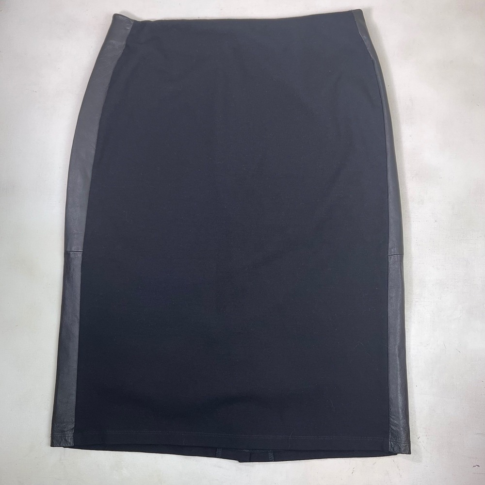 Eileen Fisher Black Pencil Skirt Faux Leather Trim Career Medium M